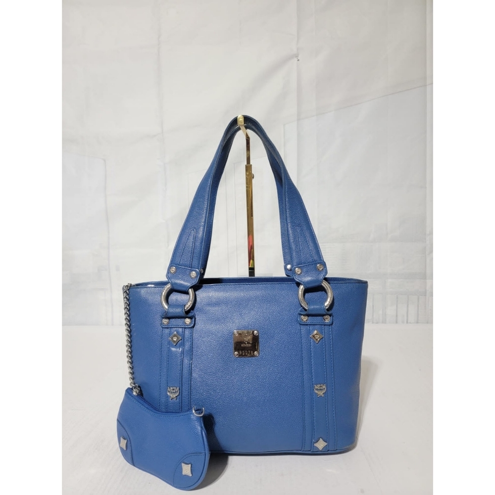 MCM Vintage Mini Studded Tote Bag Royal Blue With Coin Pouch - Picture 2 of 15